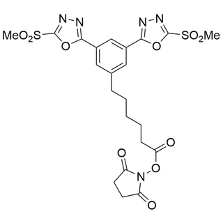 6-(3,5-bis(5-(methylsulfonyl)-1,3,4-oxadiazol-2-yl)phenyl)hexanoate-NHS