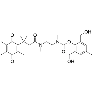 2,6-bis(hydroxymethyl)-4-methylphenyl (2-(N,3-dimethyl-3-(2,4,5-trimethyl-3,6-dioxocyclohexa-1,4-dien-1-yl)butanamido)ethyl)(methyl)carbamate