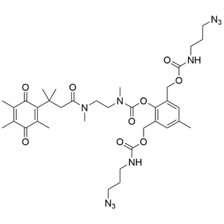 2,6-bis((((3-azidopropyl)carbamoyl)oxy)methyl)-4-methylphenyl (2-(N,3-dimethyl-3-(2,4,5-trimethyl-3,6-dioxocyclohexa-1,4-dien-1-yl)butanamido)ethyl)(methyl)carbamate