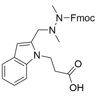 3-(2-((2-(((9H-fluoren-9-yl)methoxy)carbonyl)-1,2-dimethylhydrazineyl)methyl)-1H-indol-1-yl)propanoic acid
