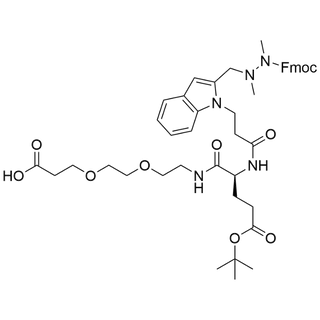 (S)-7-(3-(2-((2-(((9H-fluoren-9-yl)methoxy)carbonyl)-1,2-dimethylhydrazineyl)methyl)-1H-indol-1-yl)propanamido)-2,2-dimethyl-4,8-dioxo-3,12,15-trioxa-9-azaoctadecan-18-oic acid