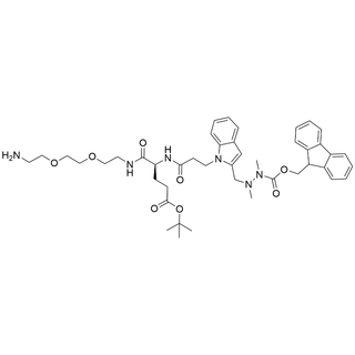 (9H-fluoren-9-yl)methyl (S)-2-((1-(1-amino-11-(3-(tert-butoxy)-3-oxopropyl)-10,13-dioxo-3,6-dioxa-9,12-diazapentadecan-15-yl)-1H-indol-2-yl)methyl)-1,2-dimethylhydrazine-1-carboxylate