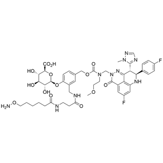 (2S,3S,4S,5R,6S)-6-(2-((3-(6-(aminooxy)hexanamido)propanamido)methyl)-4-((((((8S,9R)-5-fluoro-8-(4-fluorophenyl)-9-(1-methyl-1H-1,2,4-triazol-5-yl)-3-oxo-8,9-dihydro-3H-pyrido[4,3,2-de]phthalazin-2(7H)-yl)methyl)(2-..