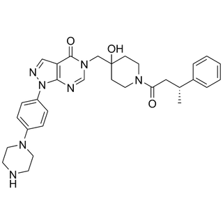 (R)-5-((4-hydroxy-1-(3-phenylbutanoyl)piperidin-4-yl)methyl)-1-(4-(piperazin-1-yl)phenyl)-1,5-dihydro-4H-pyrazolo[3,4-d]pyrimidin-4-one