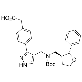 2-(4-(4-(((tert-butoxycarbonyl)(((2R,3S)-2-phenyltetrahydrofuran-3-yl)methyl)amino)methyl)-1H-pyrazol-3-yl)phenyl)acetic acid
