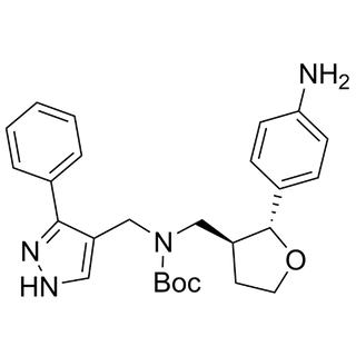 tert-butyl (((2R,3S)-2-(4-aminophenyl)tetrahydrofuran-3-yl)methyl)((3-phenyl-1H-pyrazol-4-yl)methyl)carbamate