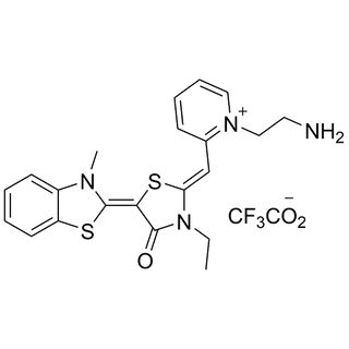 1-(2-aminoethyl)-2-((Z)-((E)-3-ethyl-5-(3-methylbenzo[d]thiazol-2(3H)-ylidene)-4-oxothiazolidin-2-ylidene)methyl)pyridin-1-ium 2,2,2-trifluoroacetate
