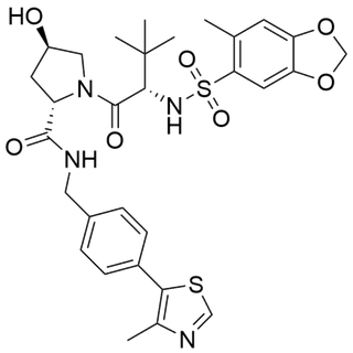 (2S,4R)-1-[(2S)-3,3-dimethyl-2-(6-methyl-2H-1,3-benzodioxole-5-sulfonamido)butanoyl]-4-hydroxy-N-{[4-(4-methyl-1,3-thiazol-5-yl)phenyl]methyl}pyrrolidine-2-carboxamide
