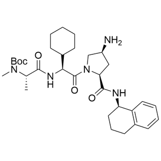 tert-butyl ((S)-1-(((S)-2-((2S,4S)-4-amino-2-(((R)-1,2,3,4-tetrahydronaphthalen-1-yl)carbamoyl)pyrrolidin-1-yl)-1-cyclohexyl-2-oxoethyl)amino)-1-oxopropan-2-yl)(methyl)carbamate
