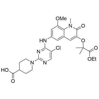 1-(5-chloro-4-((3-((1-ethoxy-2-methyl-1-oxopropan-2-yl)oxy)-8-methoxy-1-methyl-2-oxo-1,2-dihydroquinolin-6-yl)amino)pyrimidin-2-yl)piperidine-4-carboxylic acid