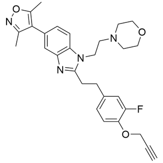 4-(2-(5-(3,5-dimethylisoxazol-4-yl)-2-(3-fluoro-4-(prop-2-yn-1-yloxy)phenethyl)-1H-benzo[d]imidazol-1-yl)ethyl)morpholine