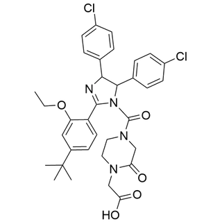 2-(4-(2-(4-(tert-butyl)-2-ethoxyphenyl)-4,5-bis(4-chlorophenyl)-4,5-dihydro-1H-imidazole-1-carbonyl)-2-oxopiperazin-1-yl)acetic acid