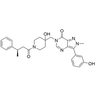 (R)-6-((4-hydroxy-1-(3-phenylbutanoyl)piperidin-4-yl)methyl)-3-(3-hydroxyphenyl)-2-methyl-2,6-dihydro-7H-pyrazolo[4,3-d]pyrimidin-7-one
