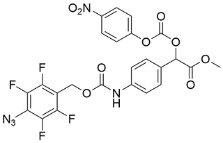 methyl 2-(4-((((4-azido-2,3,5,6-tetrafluorobenzyl)oxy)carbonyl)amino)phenyl)-2-(((4-nitrophenoxy)carbonyl)oxy)acetate