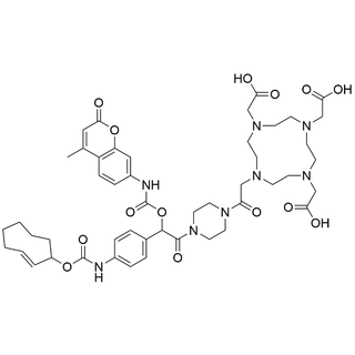 (E)-2,2',2''-(10-(2-(4-(2-(4-(((cyclooct-2-en-1-yloxy)carbonyl)amino)phenyl)-2-(((4-methyl-2-oxo-2H-chromen-7-yl)carbamoyl)oxy)acetyl)piperazin-1-yl)-2-oxoethyl)-1,4,7,10-tetraazacyclododecane-1,4,7-triyl)triacetic acid